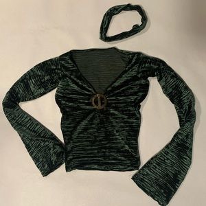 Handmade dark green velvet top with matching headband